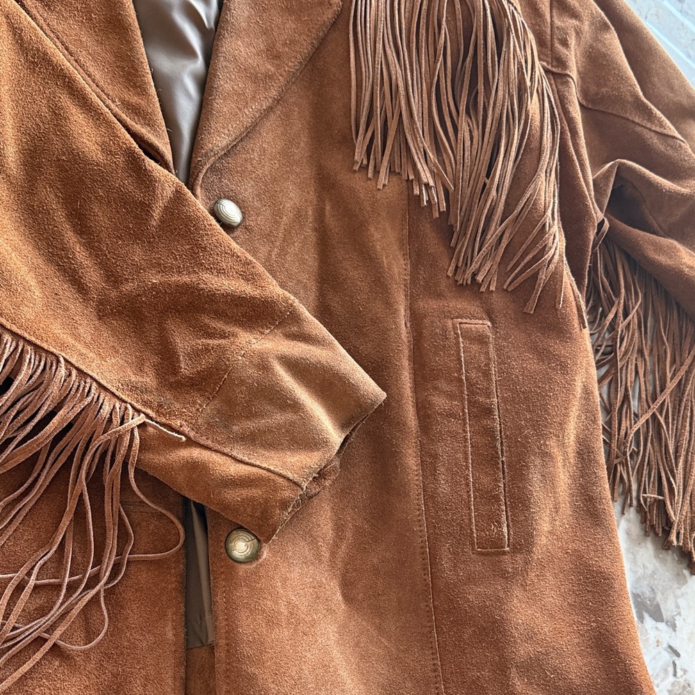 VINTAGE PIONEER WEAR Suede leather Western Jacket in Brown with Tan Lining - Picture 4 of 7
